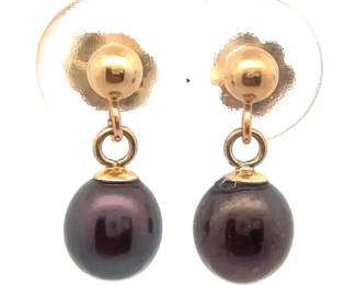 Freshwater Pearl Drop Earrings in 14k Yellow Gold
