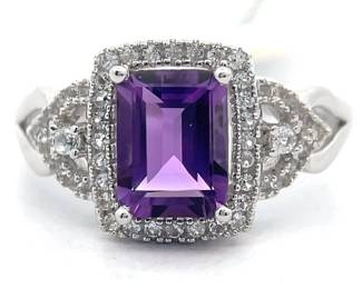 NEW! 1.74 Carat Amethyst & White Topaz Vintage Style Ring