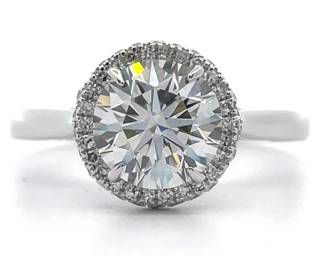 2.38 Carat Diamond Halo Pavé Fancy Gallery Ring in 14k White Gold