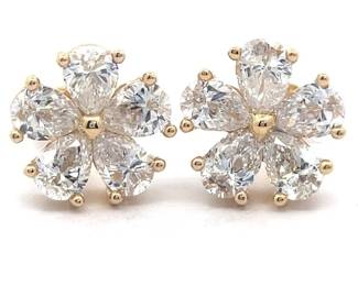 2 Carat Diamond Pear Cluster Flower Stud Earrings in 14k Yellow Gold