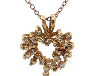 Natural Diamond Cluster Wreath Heart Pendant in 14k Yellow Gold