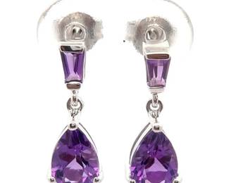 NEW! Purple Mixed-Cut Two-Stone Drop Earrings in 14k White Gold