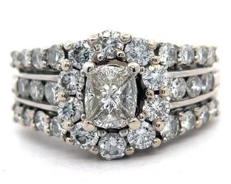 2 Carat Natural Diamond Illusion Cluster Multi-Row Ring in 14k White Gold