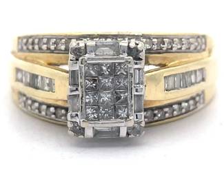 0.50 Carat Diamond Illusion Triple Band Cluster Ring in Yellow Gold