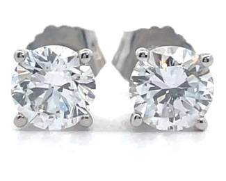 1 Carat Diamond Round Solitaire Stud Earrings in 14k White Gold