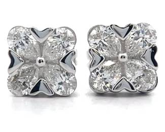 1 Carat Diamond Flower Cluster Stud Earrings in 14k White Gold