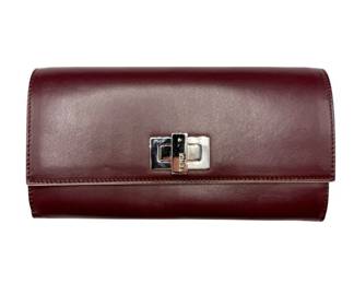 Fendi Burgundy Leather Wallet with Silver-Tone Turn Lock