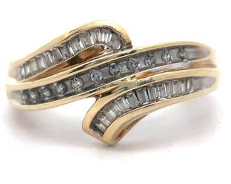 0.25 Carat Natural Diamond Channel Wave Bypass Ring in Yellow Gold