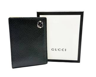 Gucci Black Leather Bi-Fold Wallet with Yellow Interior