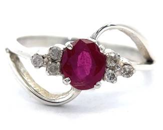 Oval Ruby & Natural Diamond Orbital Split Ring