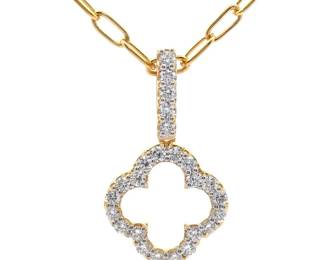 1 Carat Diamond Pavé Four-Leaf Clover Drop Pendant Necklace