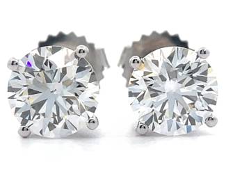 NEW! 3 Carat Diamond Solitaire Four-Prong Martini Stud Earrings in 14k White Gold