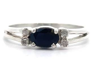 East-West Oval Cut Blue Sapphire & Natural Diamond Split Shank Ring