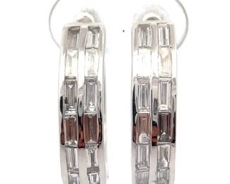 NEW! Modern 1.10 Carat Diamond Baguette Double Row Hoop Earrings