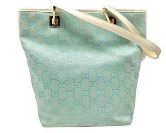 Gucci GG Canvas Ivory x Aqua Tote Bag