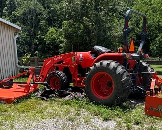 Kubota MX5400 Tractor, 2021, with spear, cutter, scraper, and more attachments with extra hydraulic lines.
97 hours.