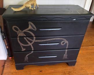 Hand Painted Chest with Horn and Rope