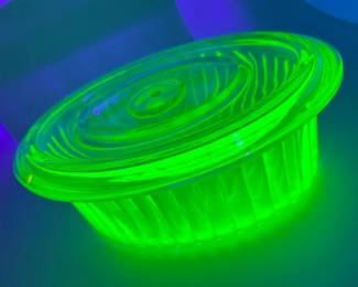145 Uranium Glass Lidded Casserole Dishmin