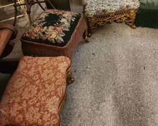 three metal footstools