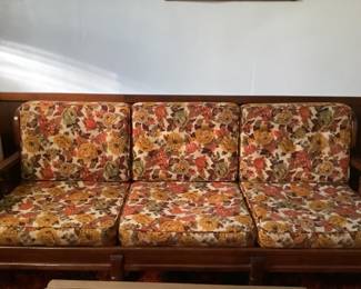 Vintage Floral Wood Sofa With Cushions