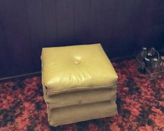 3 Yellow Leather Cushion Foot Stool