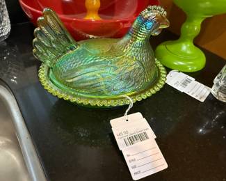 Carnival Glass Green Hen
