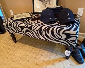 Zebra Print Ottoman, Hats, Framed Art 