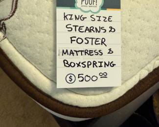 King Size Stearns & Foster Mattress & Boxspring 