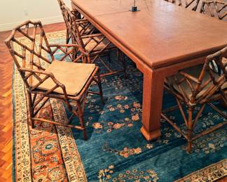 SET OF 8 BAMBOO DINING CHAIRS WITH CUSHIONS