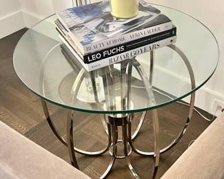 Global Views Round Glass Top & Metal Side Table
