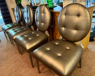 34. Set of 8 Tufted Dining Chairs w/ Lucite Legs
