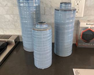 54. Set of 3 Light Blue Ceramic Vases