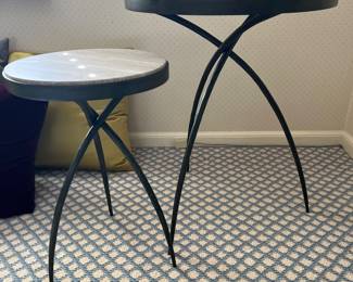 37. Set of Studio Round Stone Top Tables w/ Wrought Iron Base