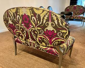 35. Pair of Crimson & Gold Upholstered Banquettes