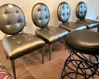 34. Set of 8 Tufted Dining Chairs w/ Lucite Legs