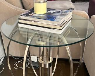 Global Views Round Glass Top & Metal Side Table