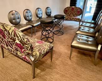 34. Set of 8 Tufted Dining Chairs w/ Lucite Legs