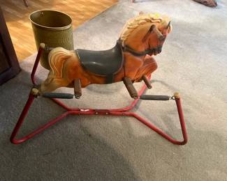 VINTAGE ROCKING HORSE, SMALL TRASHCAN
