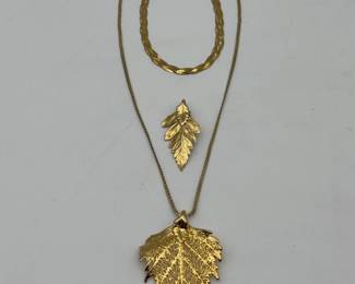 4 14kGoldBraidedChainBraceletGoldDippedLeafPendantsNecklace