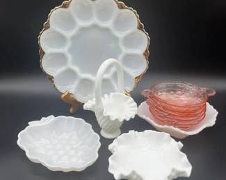 60 MilkGlassAndPinkDepressionGlassBowls