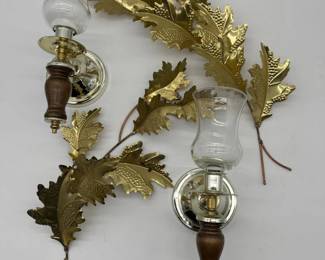 76 VintageBrassLeafWallArtandCandleSconces