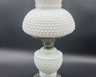 9 VintageMilkGlassHobnailHurricaneLampWithRuffledTop