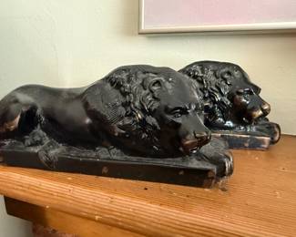 Vintage Brass Lion Doorstops