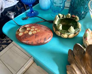 Napco Ikebana vase. Pottery Frog planter.