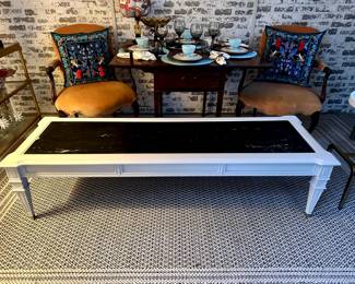 Freshly painted solid wood Italian marble top coffee table.