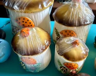 Sears and Roebuck Made in Japan Merry Mushroom 4-piece canister set.