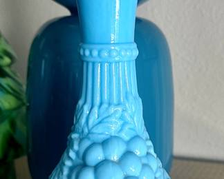 Vintage Imperial Glass of Bellaire, Ohio Grape pattern decanter with stopper. 