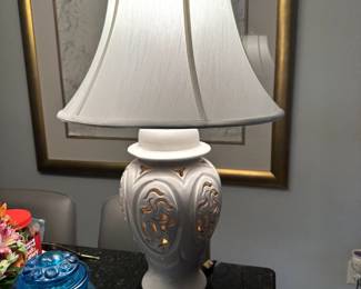 Mid Century Pierced Ceramic Ginger Jar Table Lamp.