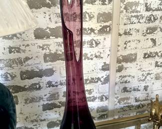 L. E. Smith amethyst swung vase. 20 inches tall.