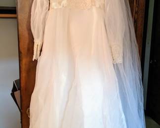 1970s Wedding Dress and Veil 